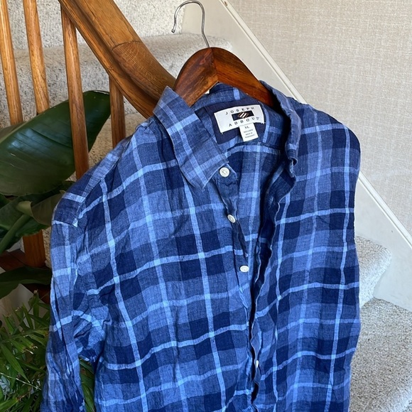 Joseph Abbound Men's Blue Plaid Linen Button Down Shirt - Picture 2 of 6